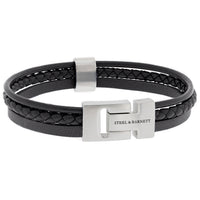 Steel and Barnett Cole Multi Strand Black Leather Men's Bracelet - Small