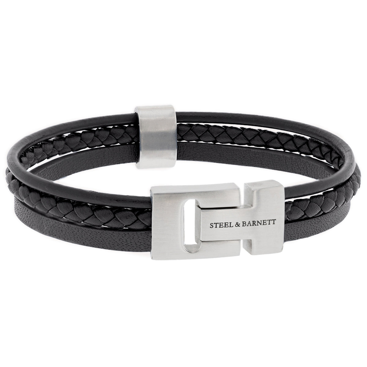 Steel and Barnett Cole Multi Strand Black Leather Men's Bracelet - Medium - Michael Jones Jeweller