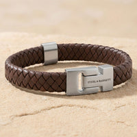 Steel and Barnett Harrison Thick Braided Brown Leather Men's Bracelet  - Medium - Michael Jones Jeweller