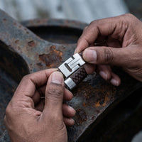 Steel and Barnett Harrison Thick Braided Brown Leather Men's Bracelet  - Small