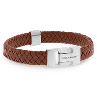 Steel and Barnett Harrison Thick Braided Peanut Leather Men's Bracelet  - Medium