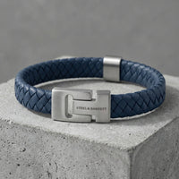 Steel and Barnett Harrison Thick Braided Blue Leather Men's Bracelet - Small