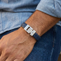 Steel and Barnett Harrison Thick Braided Blue Leather Men's Bracelet - Small
