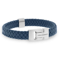 Steel and Barnett Harrison Thick Braided Blue Leather Men's Bracelet - Small