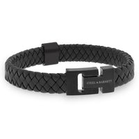 Steel and Barnett Harrison Thick Braided Black Leather Black Clasp Men's Bracelet - Small