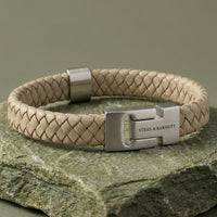 Steel and Barnett Harrison Thick Braided Ecru Leather Men's Bracelet - Small
