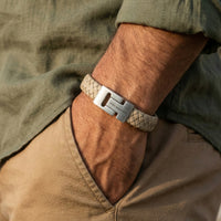 Steel and Barnett Harrison Thick Braided Ecru Leather Men's Bracelet - Small