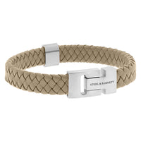 Steel and Barnett Harrison Thick Braided Ecru Leather Men's Bracelet - Small