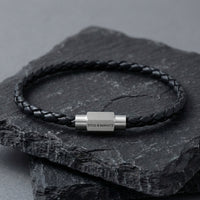Steel and Barnett Luke Landon Thin Braided Black Leather Men's Bracelet - Medium