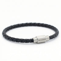 Steel and Barnett Luke Landon Thin Braided Black Leather Men's Bracelet - Small
