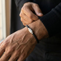 Steel and Barnett Luke Landon Thin Braided Black Leather Men's Bracelet - Medium