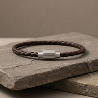 Steel and Barnett Luke Landon Thin Braided Brown Leather Men's Bracelet - Medium