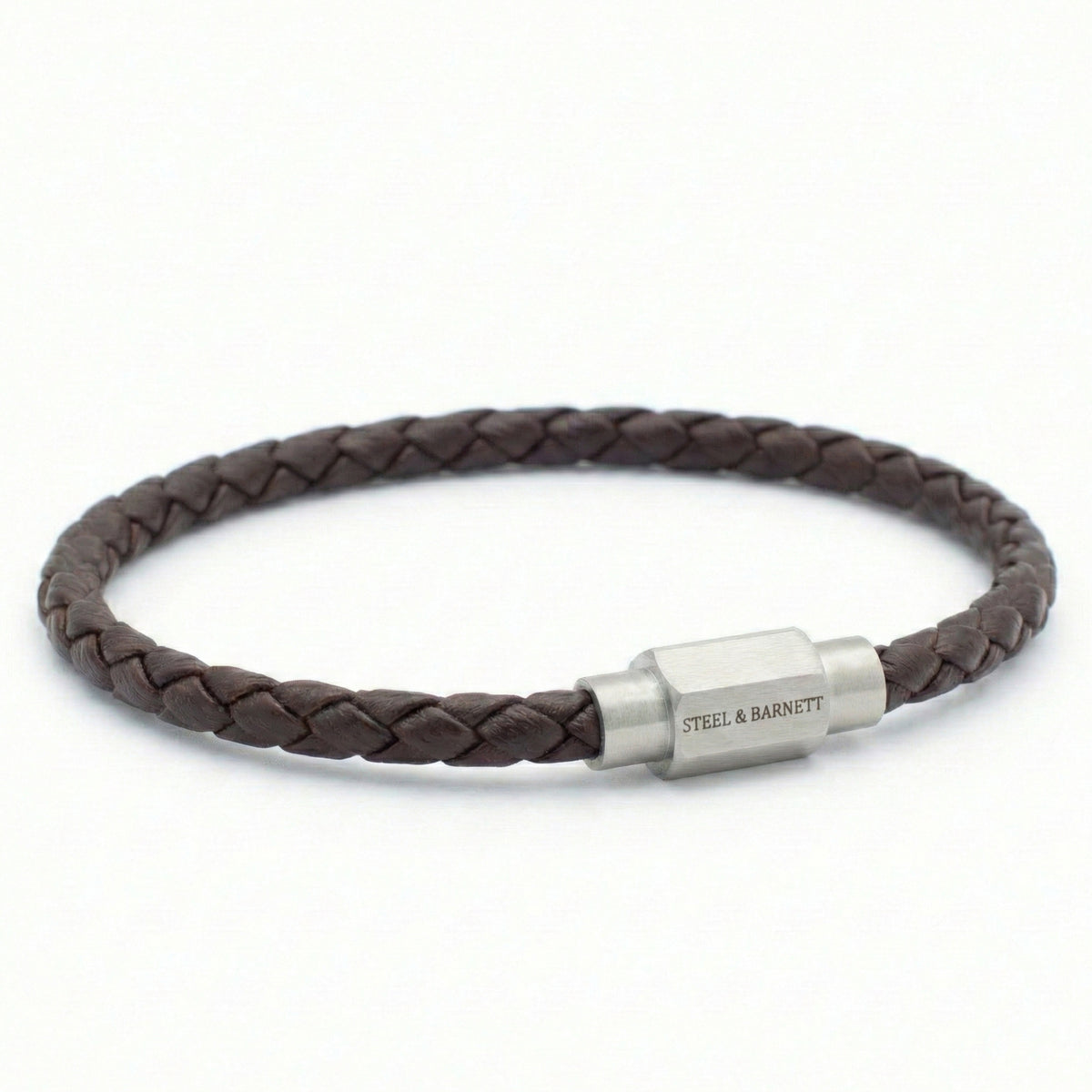 Steel and Barnett Luke Landon Thin Braided Brown Leather Men's Bracelet - Medium - Michael Jones Jeweller