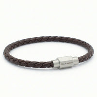 Steel and Barnett Luke Landon Thin Braided Brown Leather Men's Bracelet - Medium