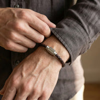 Steel and Barnett Luke Landon Thin Braided Brown Leather Men's Bracelet - Small