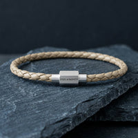 Steel and Barnett Luke Landon Thin Braided Ecru Leather Men's Bracelet - Small
