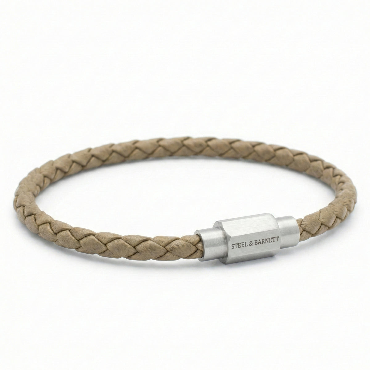 Steel and Barnett Luke Landon Thin Braided Ecru Leather Men's Bracelet - Small - Michael Jones Jeweller