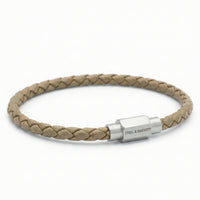 Steel and Barnett Luke Landon Thin Braided Ecru Leather Men's Bracelet - Medium