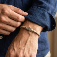 Steel and Barnett Luke Landon Thin Braided Ecru Leather Men's Bracelet - Medium