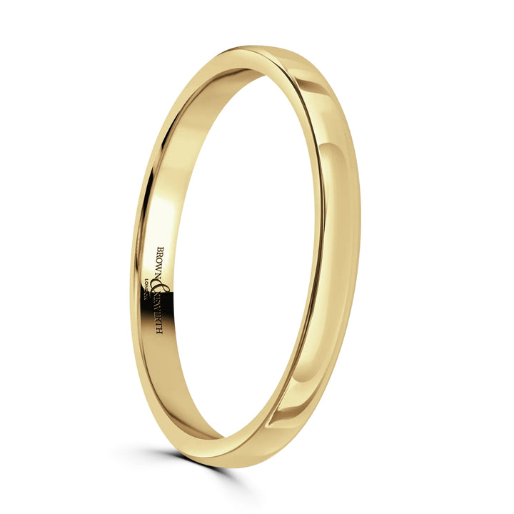 2mm Softened Flat Court 18ct Yellow Gold Wedding Ring by Brown & Newirth