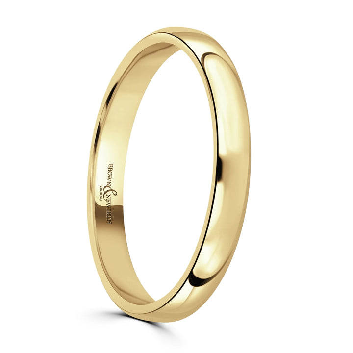 2.5mm Softened Flat Court 18ct Yellow Gold Wedding Ring by Brown & Newirth