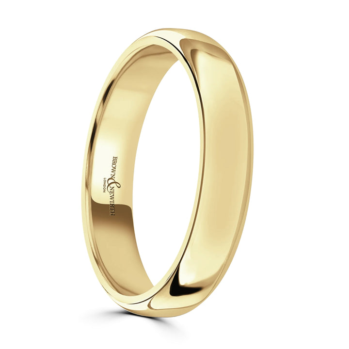4mm Softened Flat Court 18ct Yellow Gold Wedding Ring by Brown & Newirth