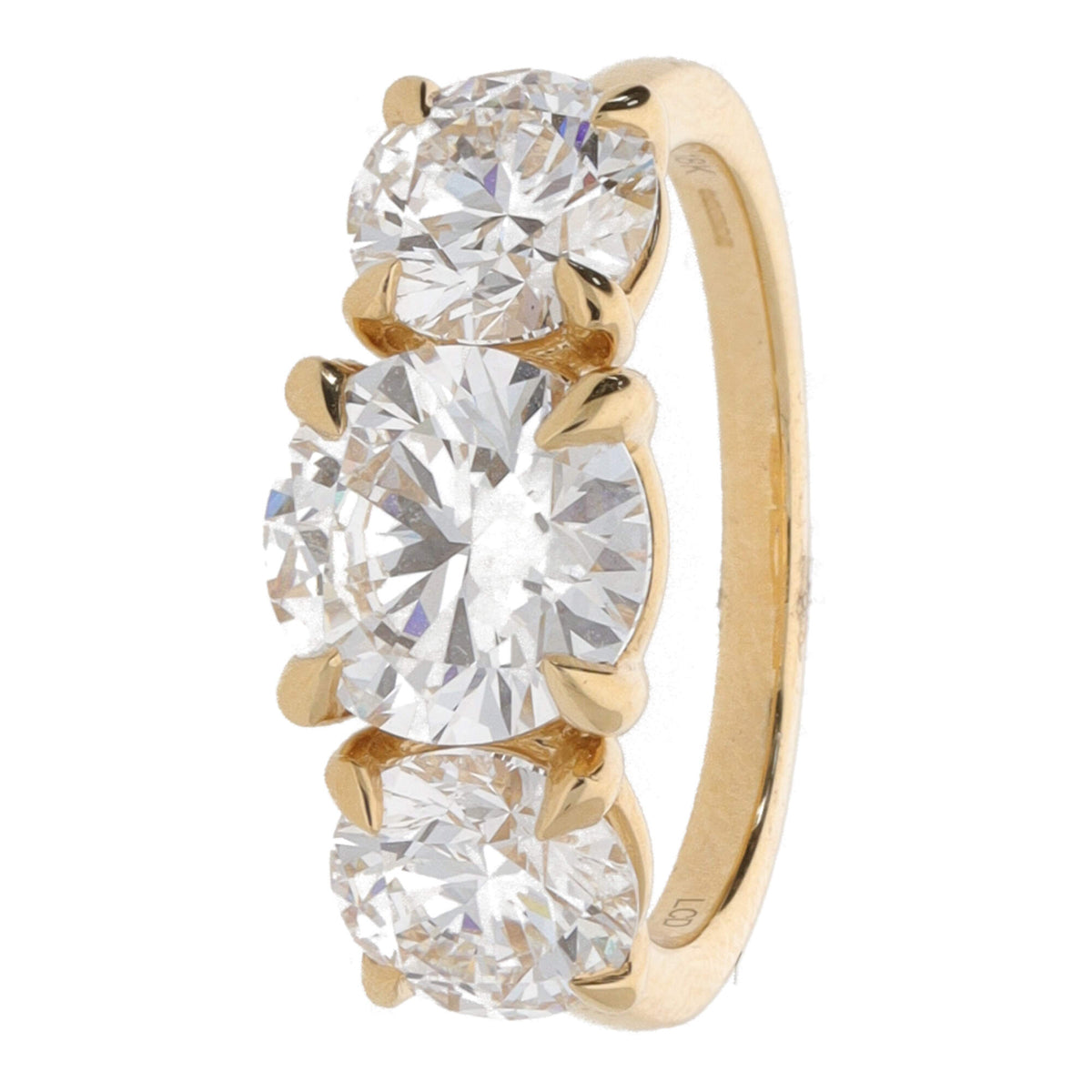 Laboratory Grown 4.00ct Round Brilliant Cut Diamond Three Stone 18ct Yellow Gold Ring - Michael Jones Jeweller