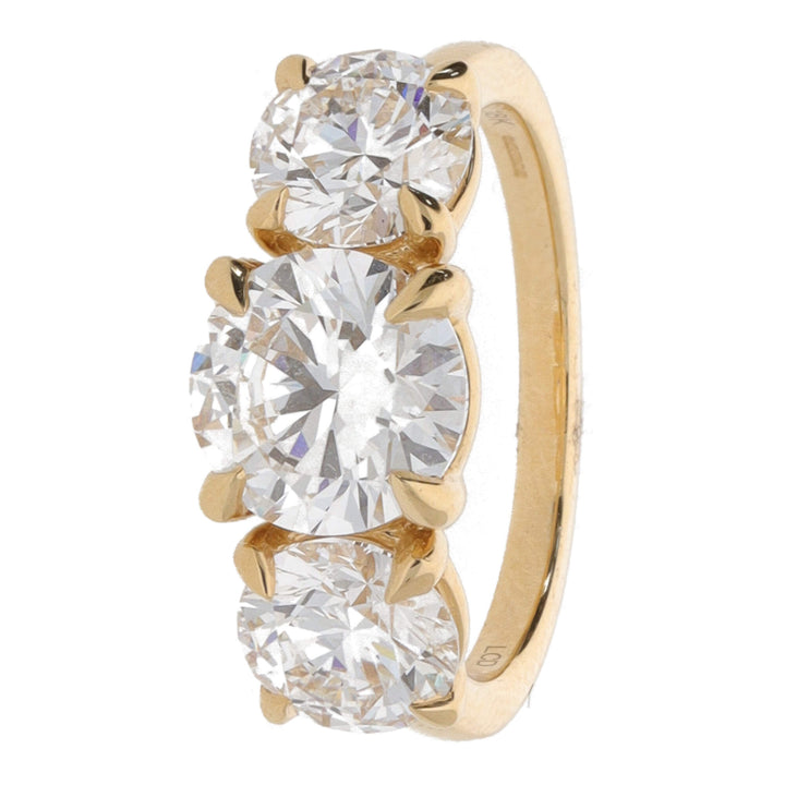 Laboratory Grown 4.00ct Round Brilliant Cut Diamond Three Stone 18ct Yellow Gold Ring