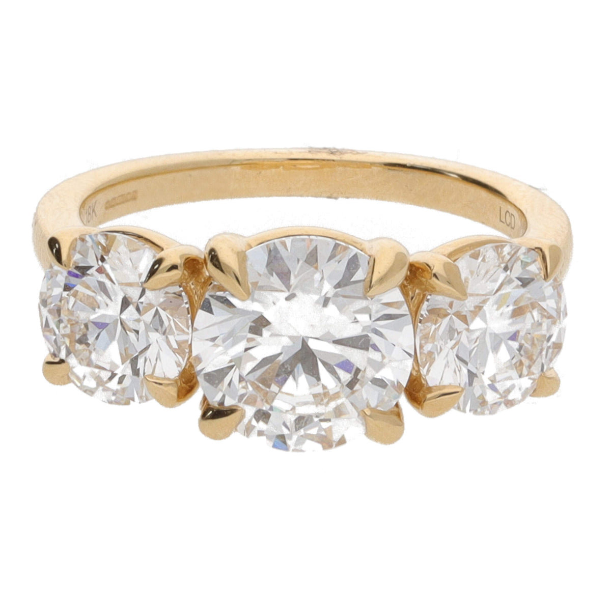 Laboratory Grown 4.00ct Round Brilliant Cut Diamond Three Stone 18ct Yellow Gold Ring - Michael Jones Jeweller