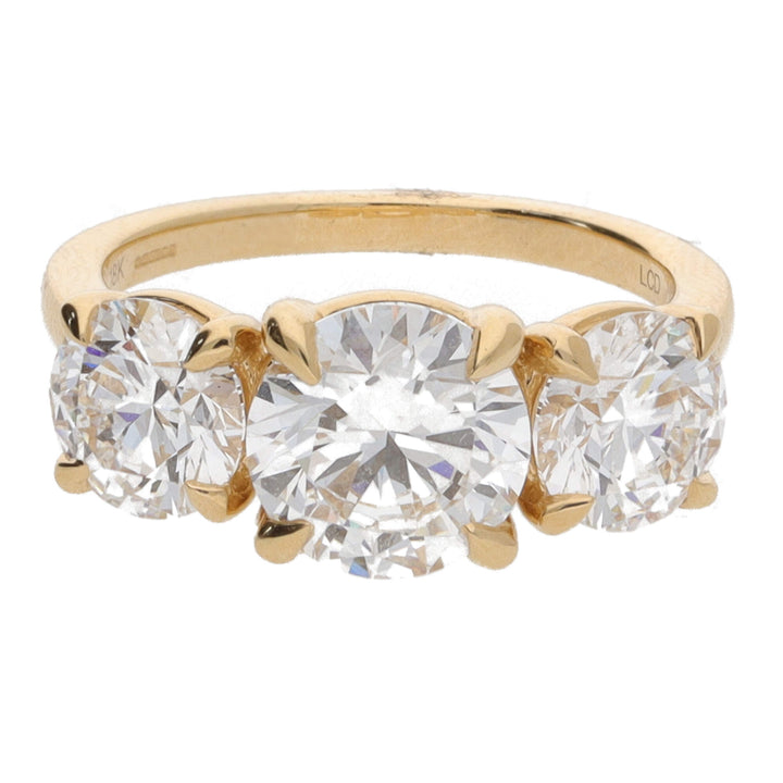 Laboratory Grown 4.00ct Round Brilliant Cut Diamond Three Stone 18ct Yellow Gold Ring