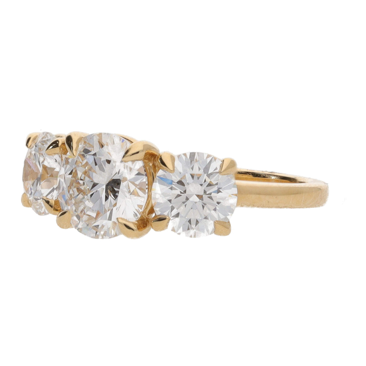 Laboratory Grown 4.00ct Round Brilliant Cut Diamond Three Stone 18ct Yellow Gold Ring - Michael Jones Jeweller