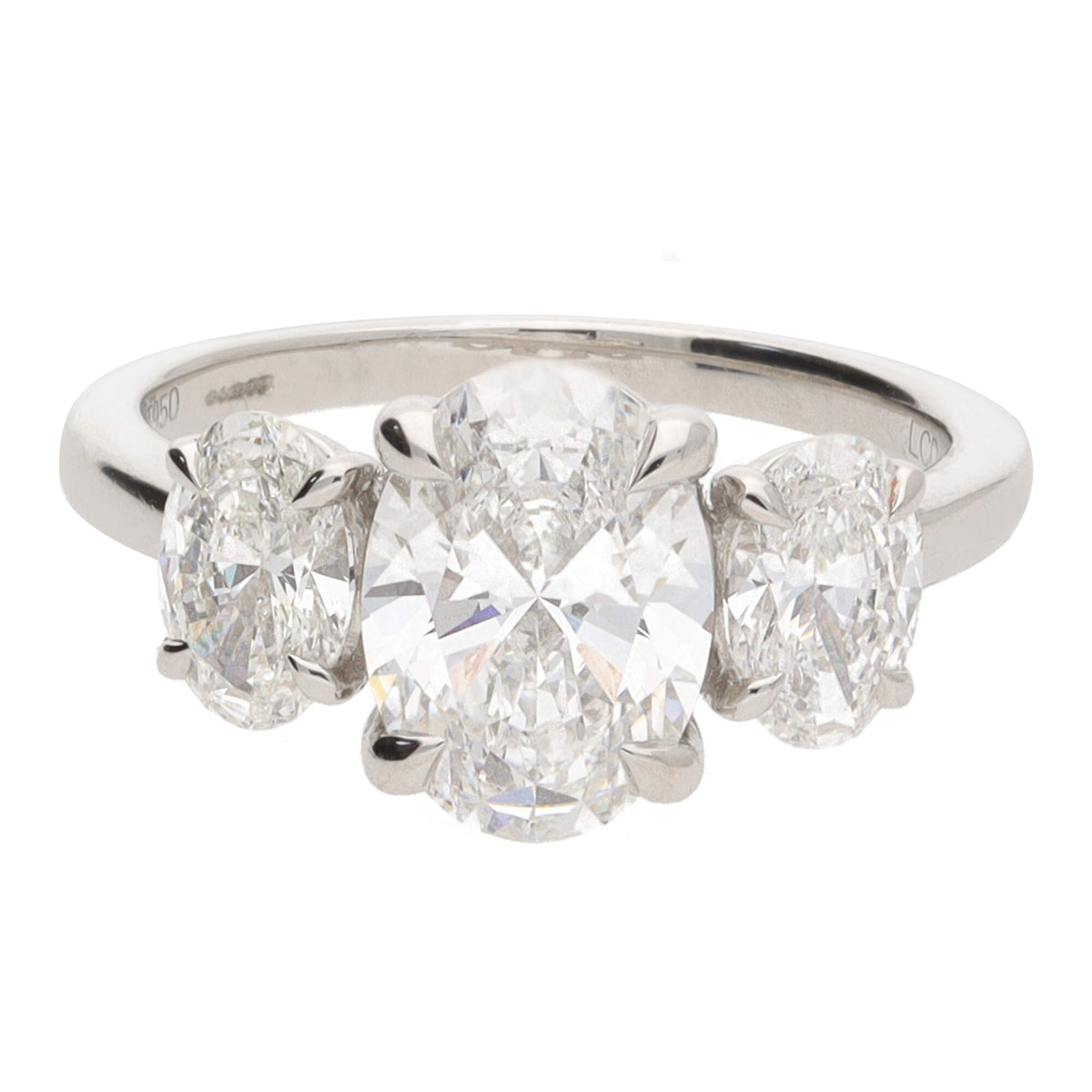Laboratory Gorwn 3.00 Oval Diamond Platinum Three Stone Ring - Michael Jones Jeweller