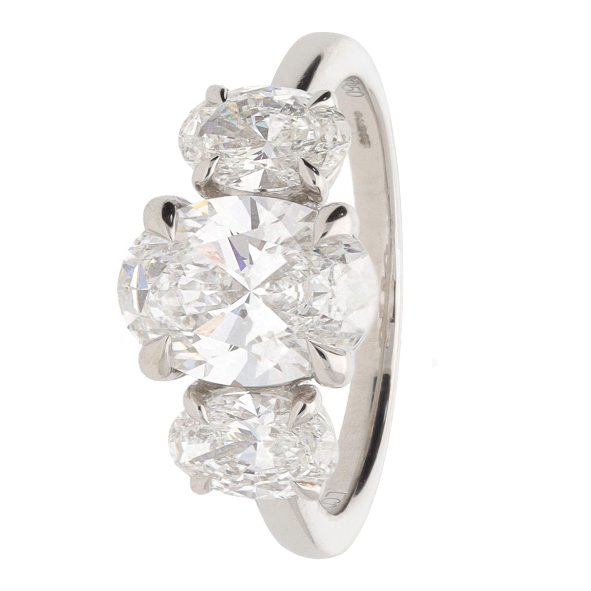Laboratory Gorwn 3.00 Oval Diamond Platinum Three Stone Ring - Michael Jones Jeweller