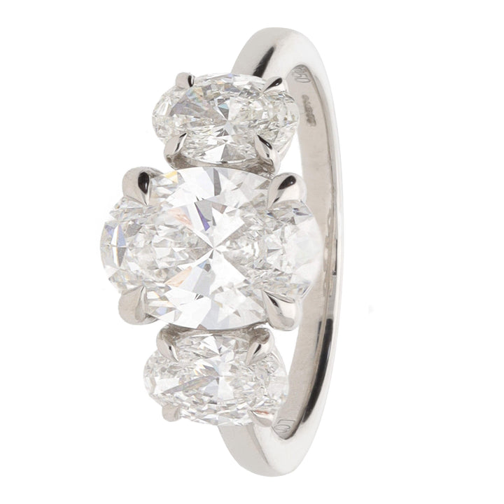 Laboratory Gorwn 3.00 Oval Diamond Platinum Three Stone Ring