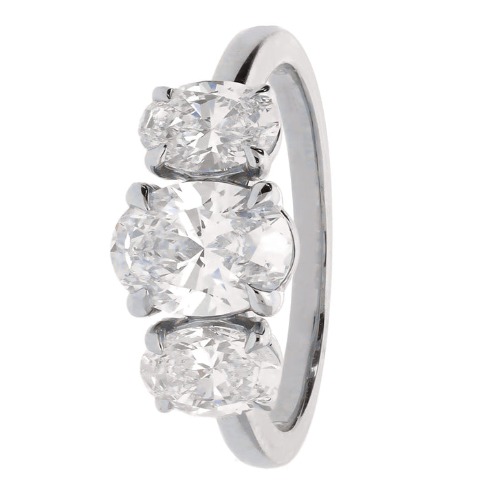 Laboratory Grown 2.25ct Oval Diamond Platinum Three Stone Ring