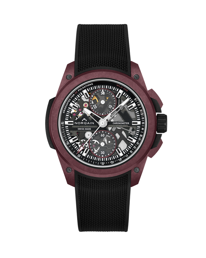 NORQAIN Wild ONE 42mm Black and Burgundy Automatic Chronograph Limited Edition Watch N3002.40Q02.B01.R01
