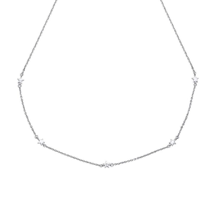 D for Diamond Star Station Silver Necklace