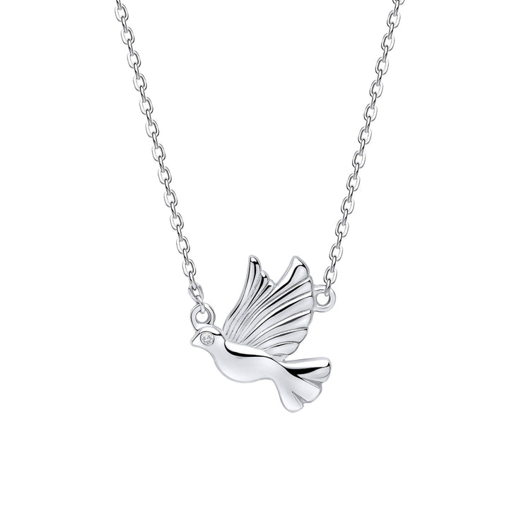 D for Diamond Flying Dove Silver Pendant