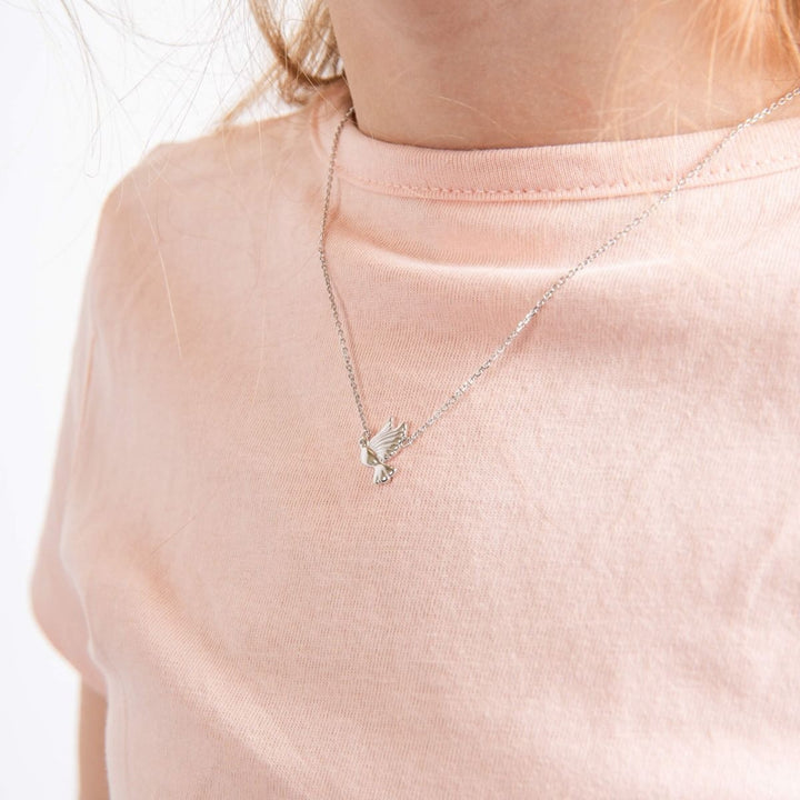 D for Diamond Flying Dove Silver Pendant