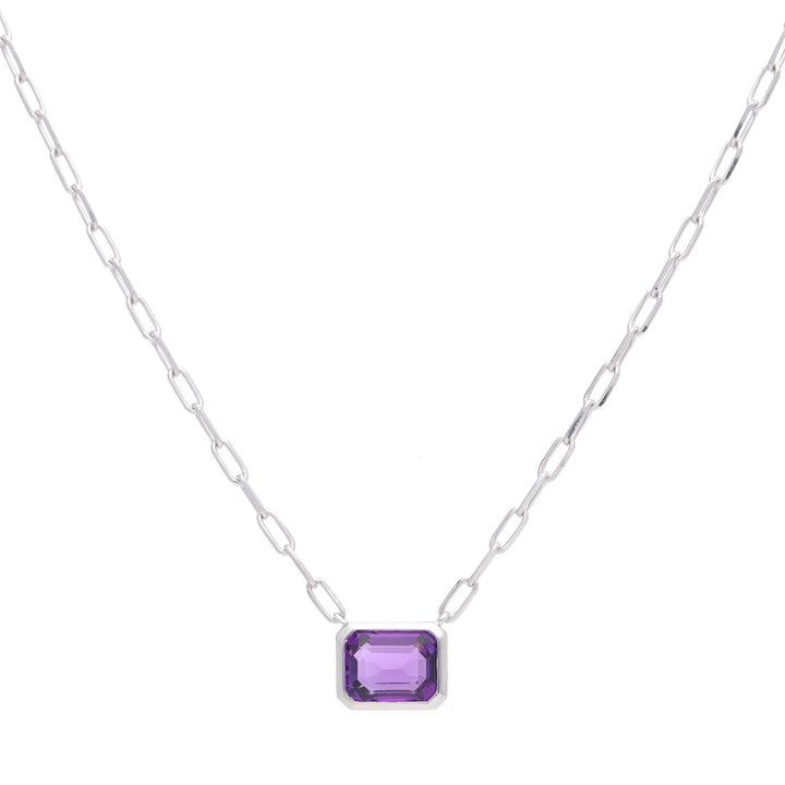 Octagonal Amethyst 9ct White Gold Necklace