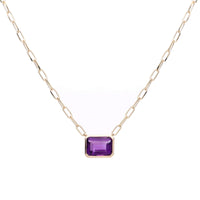 Amethyst Horizontal Octagonal 9ct Yellow Gold Necklace