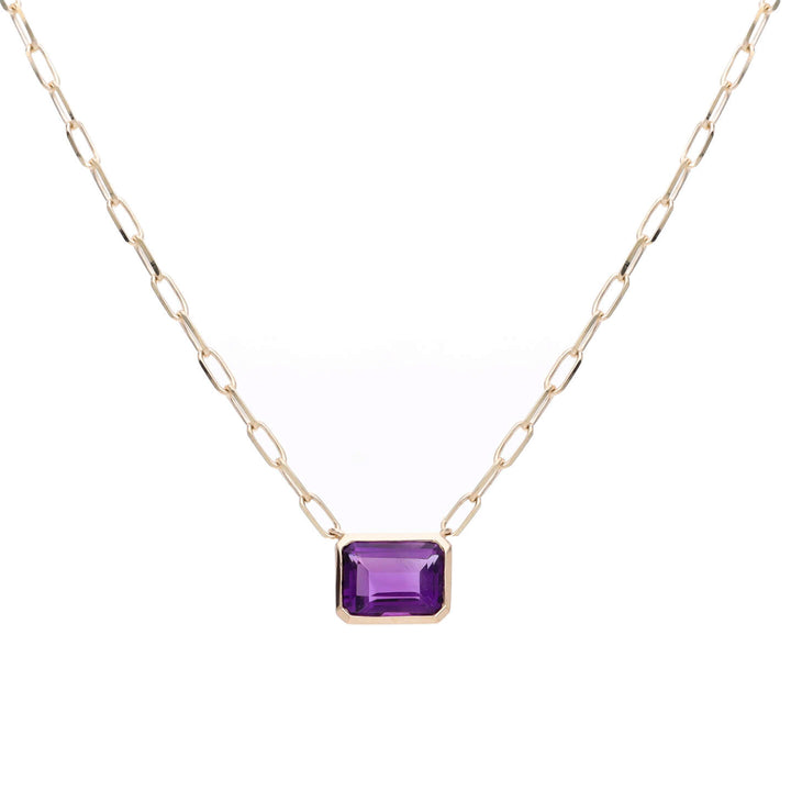Amethyst Horizontal Octagonal 9ct Yellow Gold Necklace