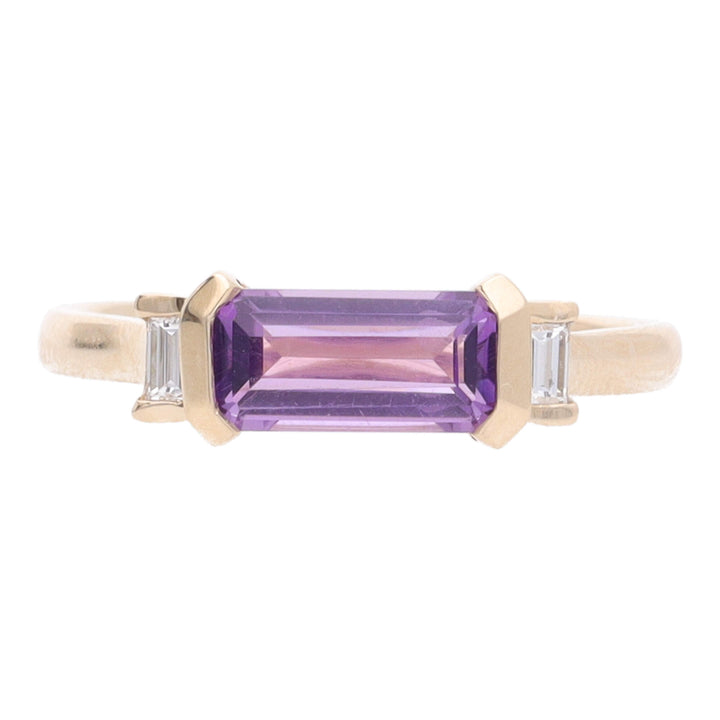 Amethyst and Diamond Elongted 9ct Yellow Gold Ring