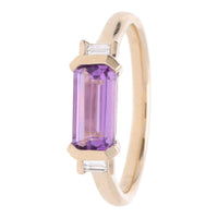 Amethyst and Diamond Elongted 9ct Yellow Gold Ring - Michael Jones Jeweller