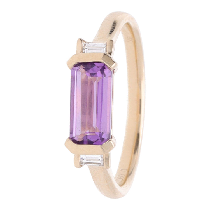 Amethyst and Diamond Elongted 9ct Yellow Gold Ring