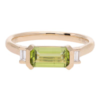 Peridot and Diamond Horizontal Set 9ct Yellow Gold Ring - Michael Jones Jeweller