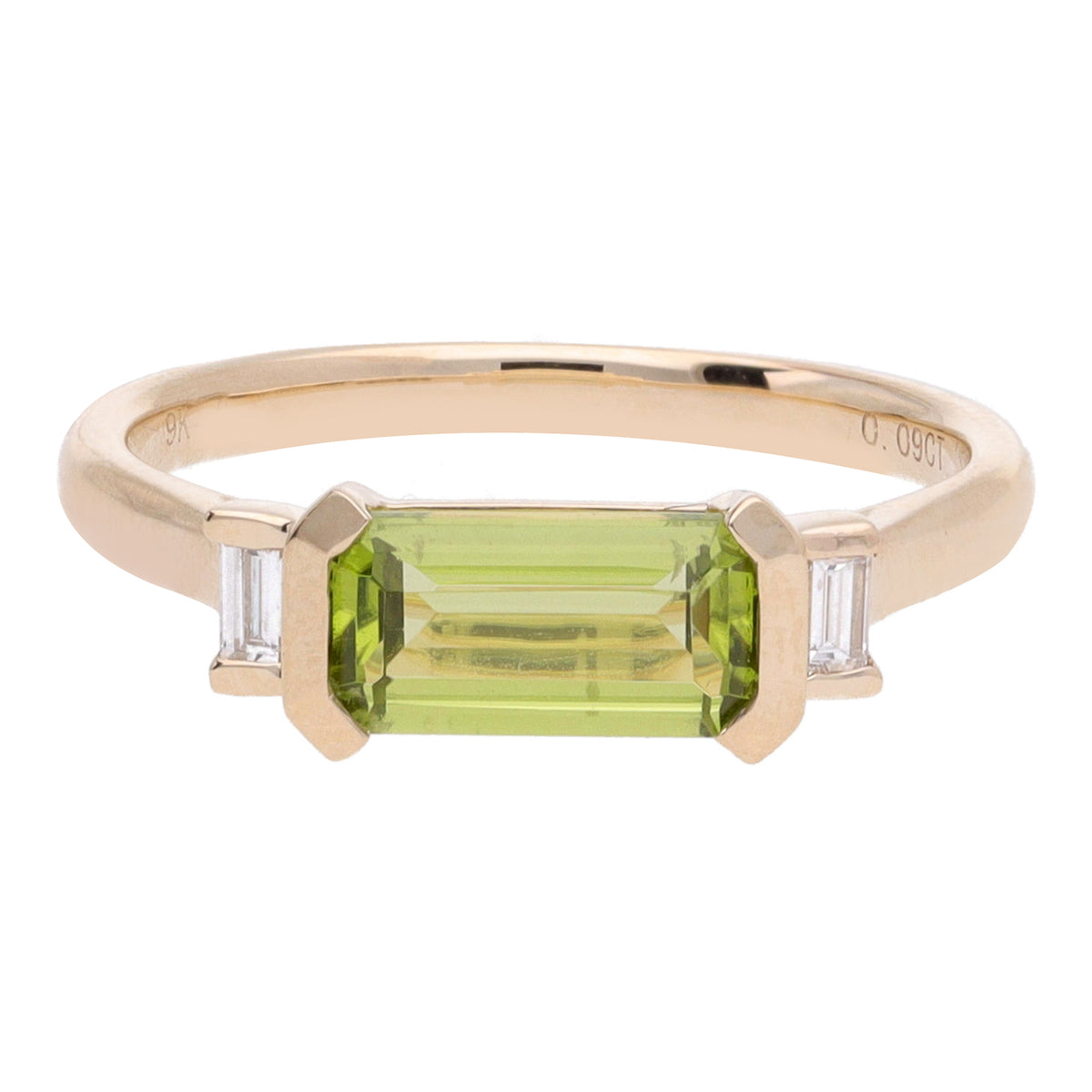 Peridot and Diamond Horizontal Set 9ct Yellow Gold Ring - Michael Jones Jeweller
