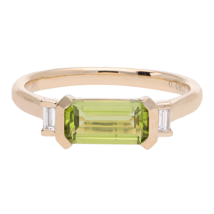 Peridot and Diamond Horizontal Set 9ct Yellow Gold Ring