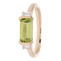Peridot and Diamond Horizontal Set 9ct Yellow Gold Ring - Michael Jones Jeweller