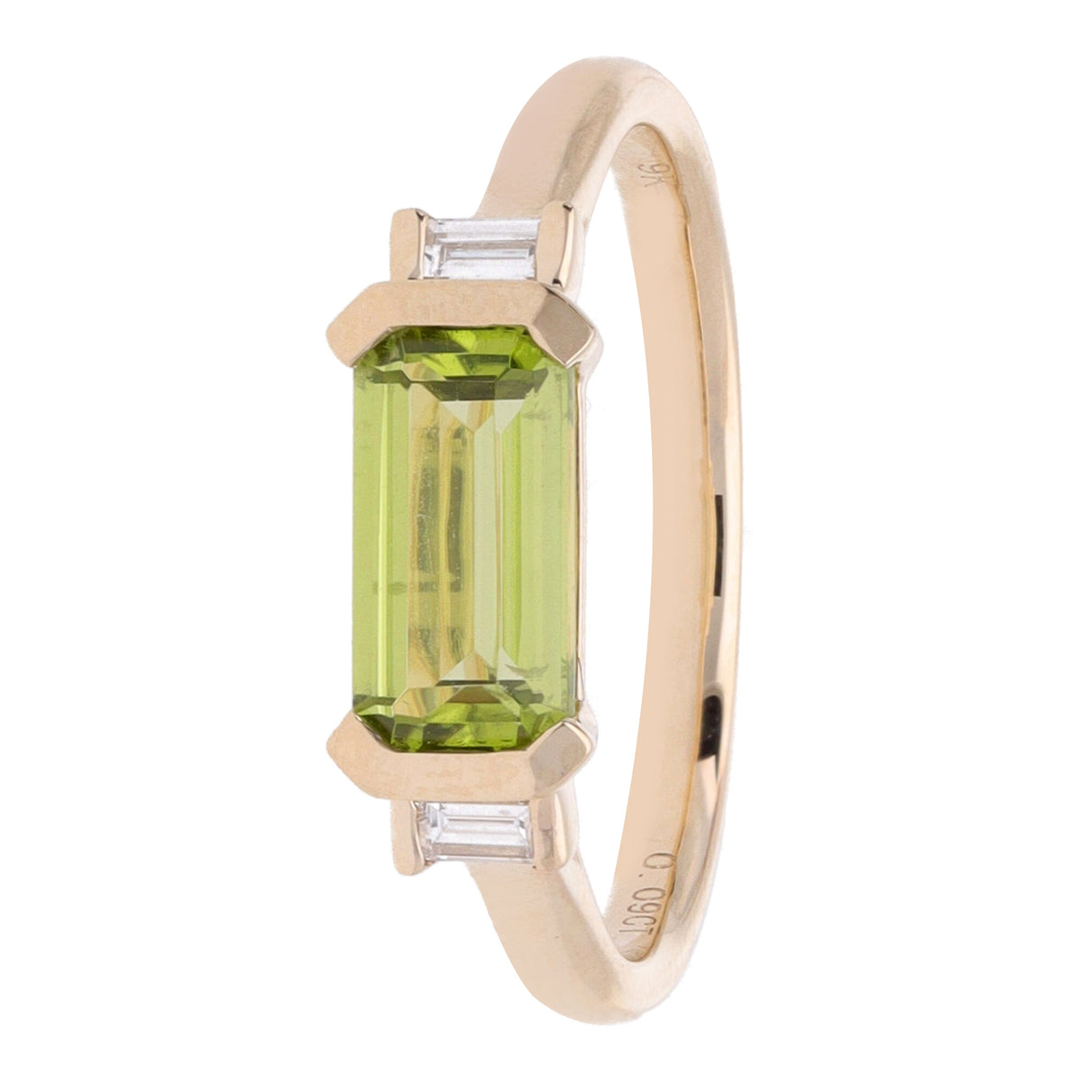 Peridot and Diamond Horizontal Set 9ct Yellow Gold Ring - Michael Jones Jeweller